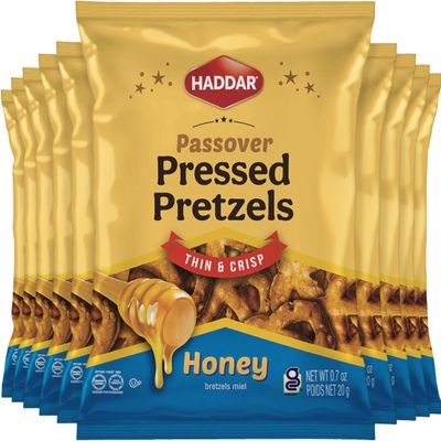 Haddar Gluten Free Pressed Honey Pretzels, 0.7oz (10 Pack) | Thin & Crisp, Low Calorie, Kosher for Passover