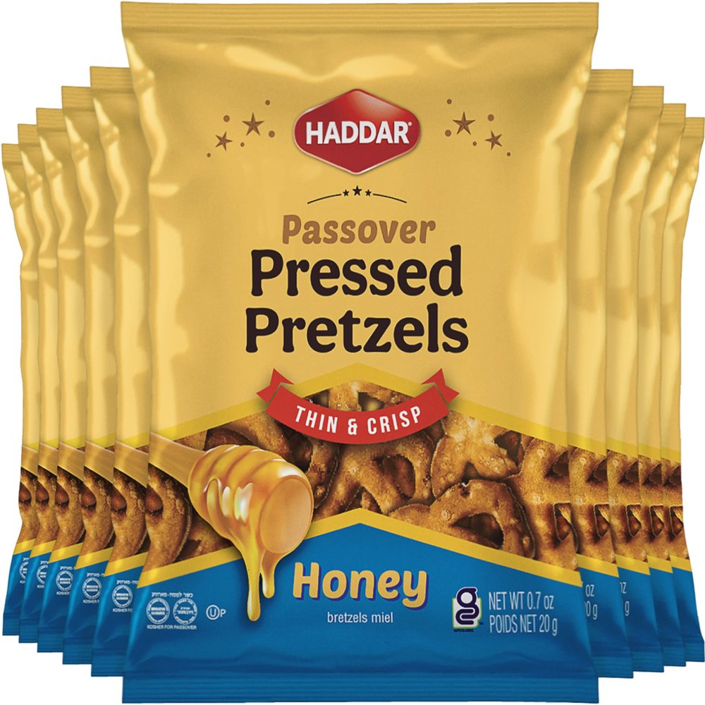 Haddar Gluten Free Pressed Honey Pretzels, 0.7oz (10 Pack) | Thin & Crisp, Low Calorie, Kosher for Passover