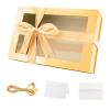 PACKQUEEN Large Gold Gift Box with Window, 13.5x9x4.1 Inches Clear Gift Box for Present Contains Ribbon, Card, Bridesmaid Proposal Box with Magnetic Lid (Glossy Gold) view 1