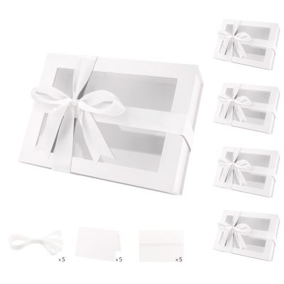 PACKQUEEN 5 White Valentine's Day Boxes with Windows, 9x6.5x3.8 Inches, Clear Gift Boxes for Presents Contain Ribbons, Cards, Bridesmaid Proposal Boxes, Mothers Day Gift Boxes with Magnetic Lids (Glossy White)