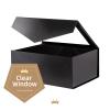 PACKQUEEN 5 Black Gift Boxes with Windows, 9x6.5x3.8 Inches, Clear Gift Boxes for Presents Contain Ribbons, Cards, Groomsmen Proposal Boxes, Boxes with Magnetic Lids (Glossy Black) view 3