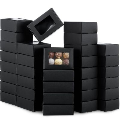 Zonon 300 Pcs Soap Boxes for Homemade Packaging Small Kraft Treat Boxes with Window Present Holder for Candy Bakery Soap Making, 3.7 x 2.6 x 1.4 Inch (Black)