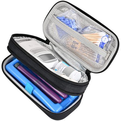 ProCase Insulin Cooler Travel Carrying Case, Portable Diabetes Cold Medication Organizer with Ice Brick, Upgraded Chill Pill Insulation Hard Bag for Insulin Pen Syringes Needle Kits Holder (Black)