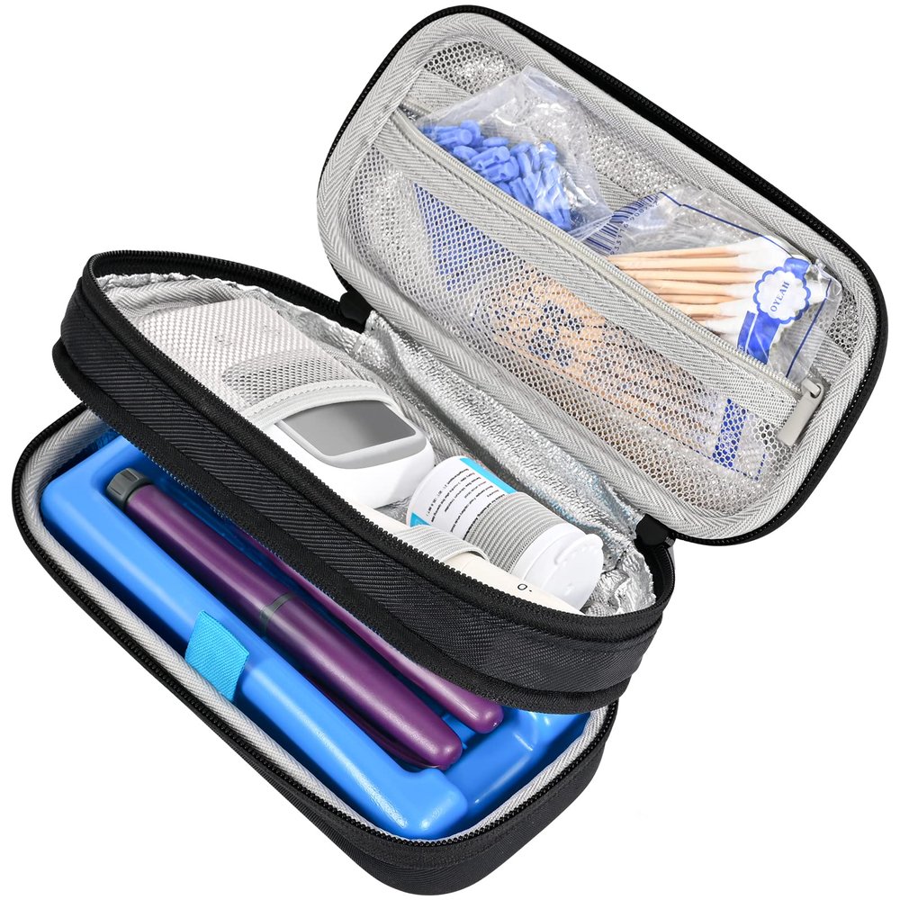 ProCase Insulin Cooler Travel Carrying Case, Portable Diabetes Cold Medication Organizer with Ice Brick, Upgraded Chill Pill Insulation Hard Bag for Insulin Pen Syringes Needle Kits Holder (Black)
