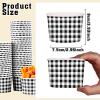 gisgfim 50Pcs Ice Cream Cups, Checked Plaid Snack Bowls, 9 oz Black White Checked Plaid Picnic BBQ Camping Ice Cream Disposable Paper Treat Dessert Bowls Soup Cups for Hot Cold Food Party Supplies view 2