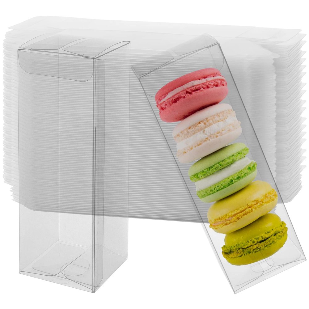 KEILEOHO 150 Pack Clear Favor Boxes, 2 x 2 x 6 Inch Rectangle Treat Boxes, Transparent Plastic Empty Gift Boxes Candy Boxes Transparent Present Box Containers for Macaron, Cookies, Chocolate