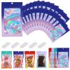 200 PCS 4.7x7.8 Smell Proof Mylar Bags for Food Storage, Resealable Mylar Bags Gradient with Clear Window, Holographic Resealable Packaging Bag for Candy, Cookies and Small Jewelry(purple/pink) view 1