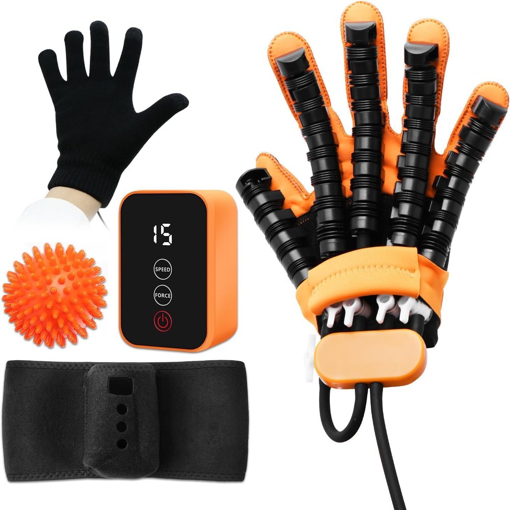 JBMBHC Auto Mirror Rehabilitation Robot Gloves Rechargeable Portable Cordless Hand Finger Therapy Trainer for Stroke Hemiplegia Relieve Hand Cramps Training Device (Right - L)