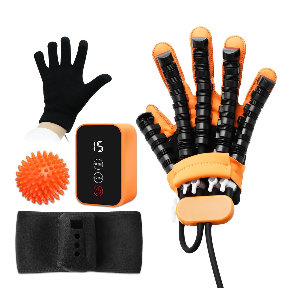 JBMBHC Auto Mirror Rehabilitation Robot Gloves Rechargeable Portable Cordless Hand Finger Therapy Trainer for Stroke Hemiplegia Relieve Hand Cramps Training Device (Left - M)