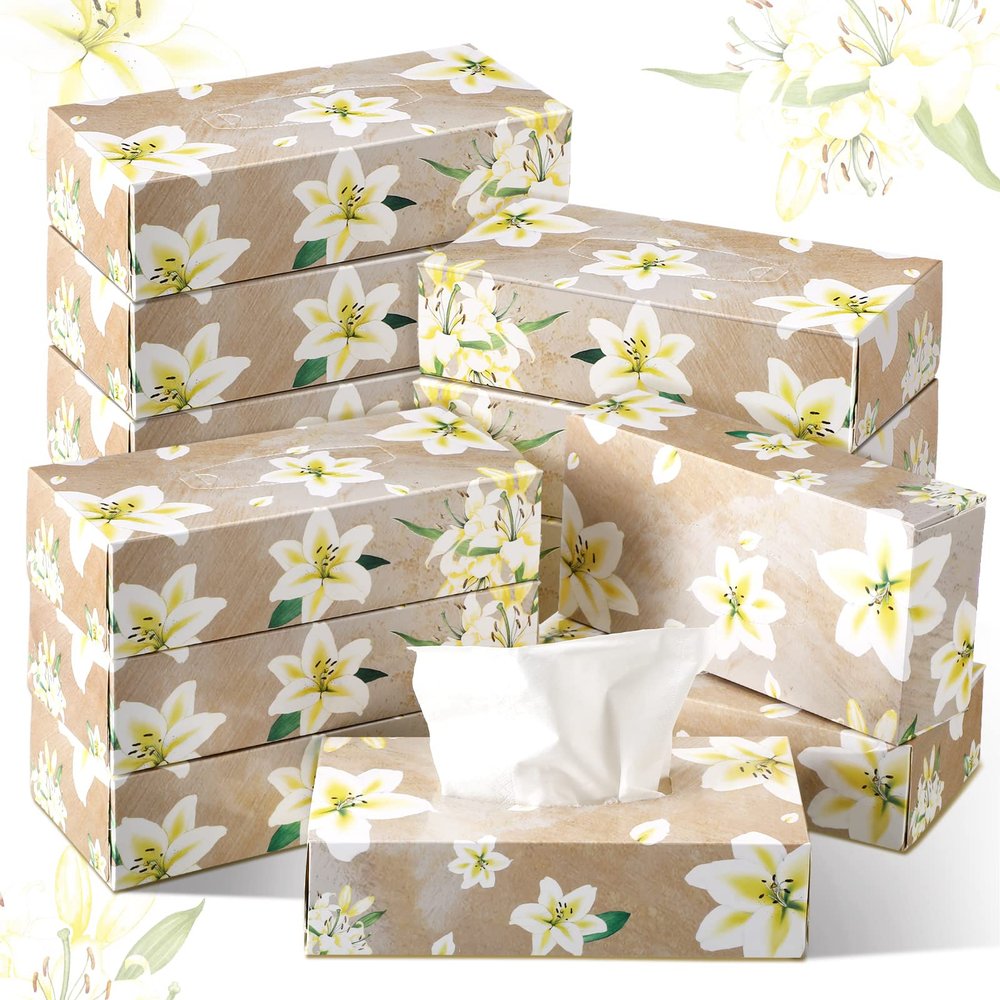 Yinder 12 Packs Facial Tissue Boxes 1560 Sheets Soft Facial Tissue Bulk for Teacher Classroom Spring 2 Ply 130 Sheets Disposable Travel Tissues Bulk for Weeding Car Household Kitchen(Fresh Lily)