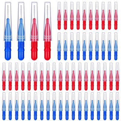 GOUWEIBA 100 pcs Braces Brush Disposable Interdental Brush Toothpick Dental Tooth Flossing Head Oral Dental Hygiene Flosser Dental Hygiene Flosser Tooth Cleaning Tools Oral Flossing Head (Blue+Red)