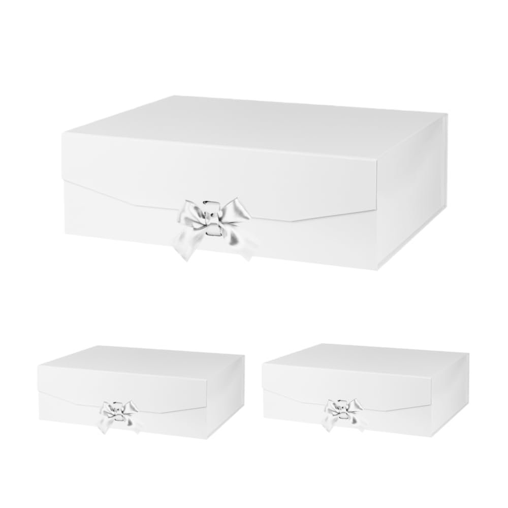 GoooodGift Extra Large White Gift Box 16x14x5.3 Inches, Gift Box with Lid Magnetic Closure, Groomsman Proposal Box, Rectangle Collapsible Gift Boxes for Large Gifts (Matte White)