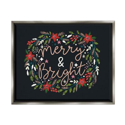 Stupell Industries Merry & Bright Poinsettia Wreath Floating Framed Wall Art, Design by Louise Allen Designs