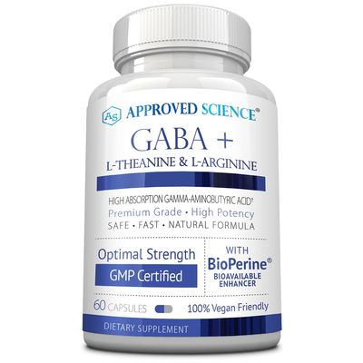 Approved Science GABA+ - Promote Calm, Improve Sleep, Boost Mood - GABA, L-Theanine, L-Arginine, Vitamin B6, BioPerine - High Absorption - 60 Capsules - Vegan