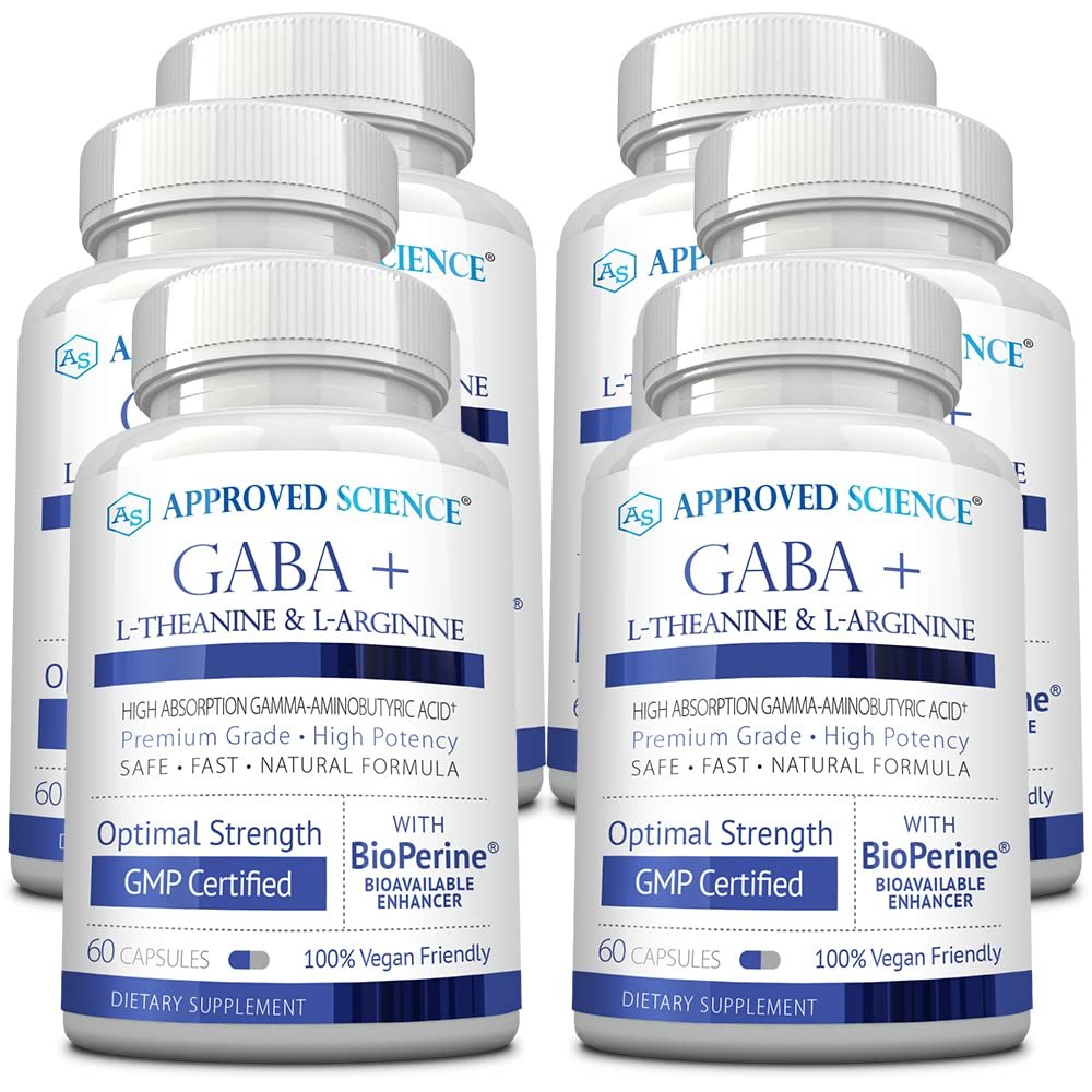 Approved Science GABA+ - Promote Calm, Improve Sleep, Boost Mood - GABA, L-Theanine, L-Arginine, Vitamin B6, BioPerine - High Absorption - 360 Capsules - Vegan