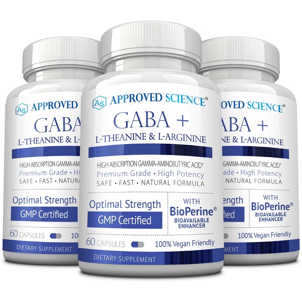 Approved Science GABA+ - Promote Calm, Improve Sleep, Boost Mood - GABA, L-Theanine, L-Arginine, Vitamin B6, BioPerine - High Absorption - 180 Capsules - Vegan