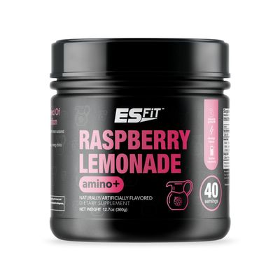 ES FIT Amino+ Powder - Pre and Post Workout with Caffeine + Green Tea Extract - BCAA, Amino Acids, Zero Sugar, Low Calorie, Superior Taste, 40 Servings (Raspberry Lemonade)