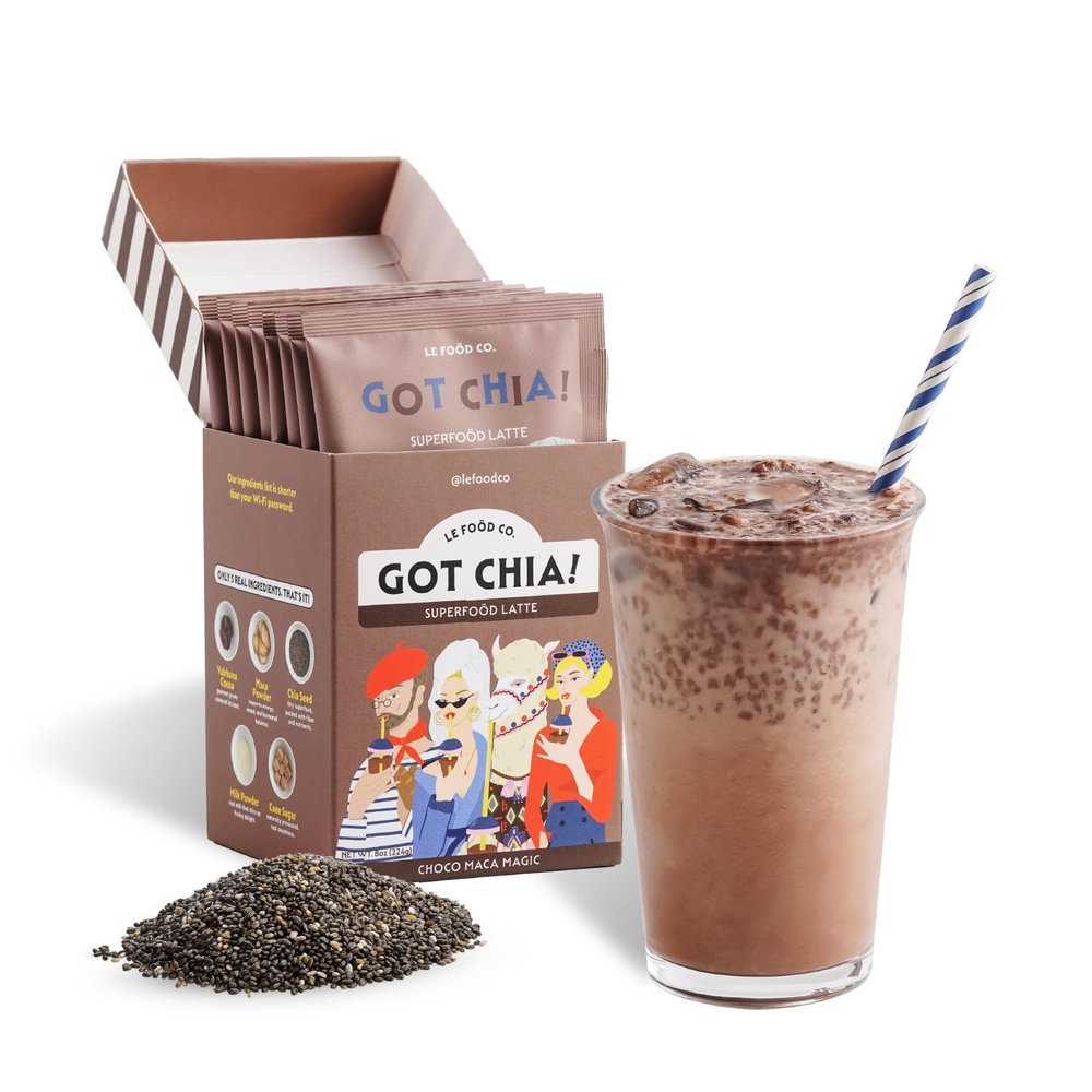 Got Chia! Choco Maca Magic Superfood Chocolate Latte Mix, 8 Sachets Cocoa Drink with Chia Seeds & Maca, Clean Label Instant Chocolate Latte