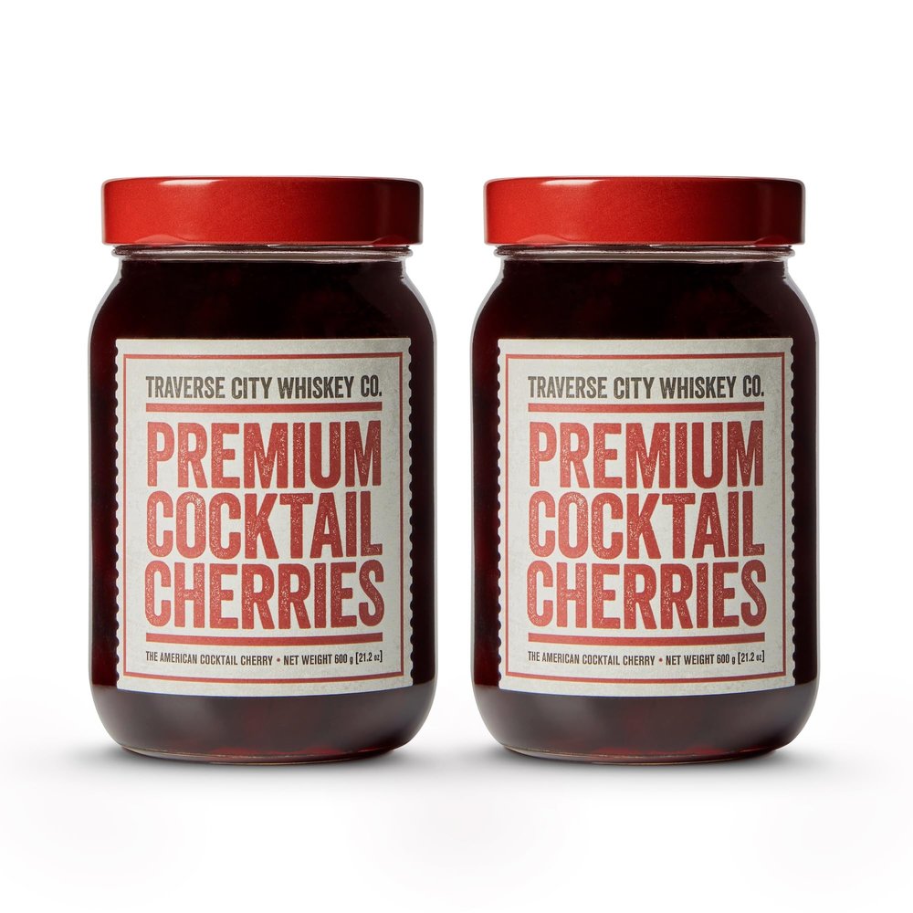 Traverse City Whiskey Co. Premium Cocktail Cherries (21.2oz/600g) Pack of 2 | Cocktails & Desserts | All American, Natural, Certified Kosher, Stemless, Slow-Cooked Garnish for Old Fashioned, Ice Cream Sundaes & More