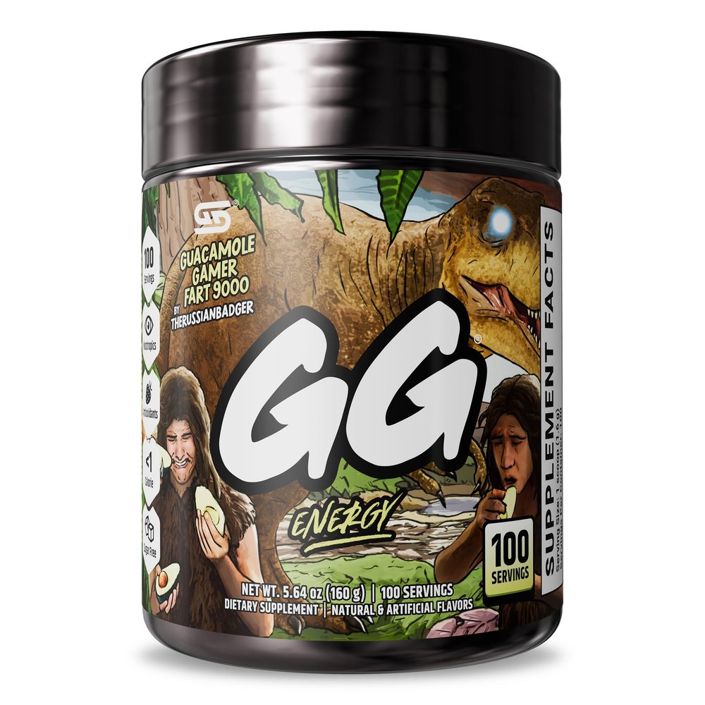 Gamer Supps GG Energy - Guacamole Gamer Fart 9000 by TheRussianBadger (100 Servings) - Keto Friendly Gaming Energy and Nootropic Blend, Sugar Free + Organic Caffeine + Vitamins, Powder Drink