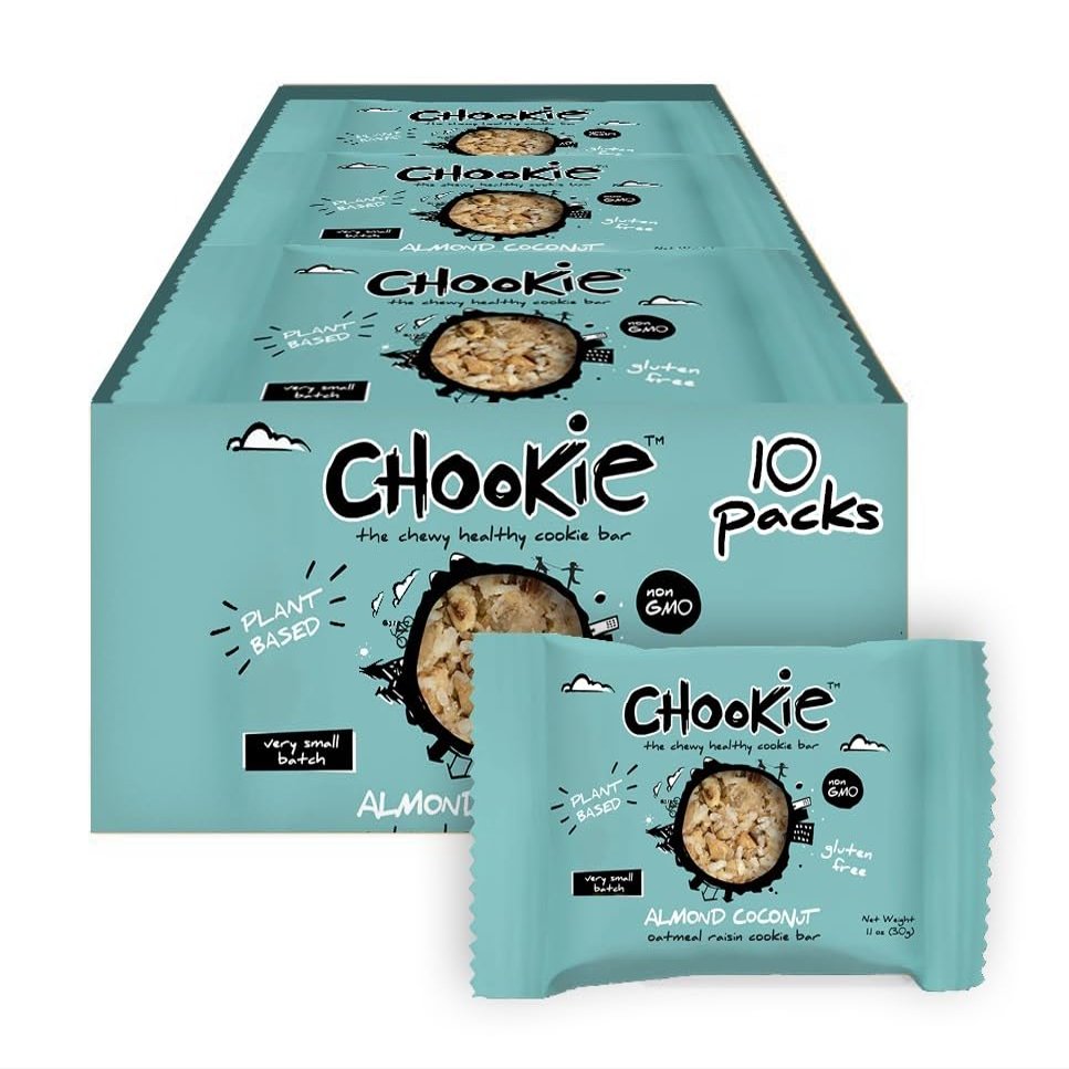 Chookie Cookie Bars, Almond Coconut Pineapple Variety I Real Fruit and Nut Dough, Gluten Free Oat Raisin Batter, Breakfast Bars, Vegan, Healthy Snacks - 10ct