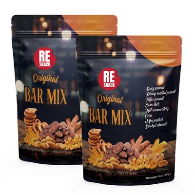 RESNACK Original Bar Mix  2 Pack (14 oz each)  Spicy Peanuts, Corn Sticks, Sesame Sticks, Mini Pretzels & Smoked Almonds  Kosher, Chips Alternative Snack