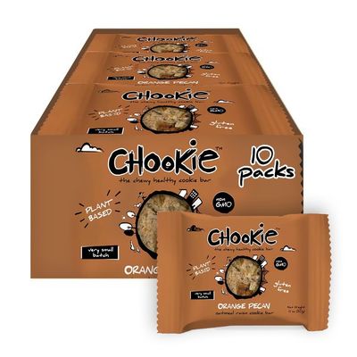 Chookie Cookie Bars, Orange Pecan Variety I Real Fruit and Nut Dough, Gluten Free Oat Raisin Batter, Breakfast Bars, Vegan, Healthy Snacks - 10ct