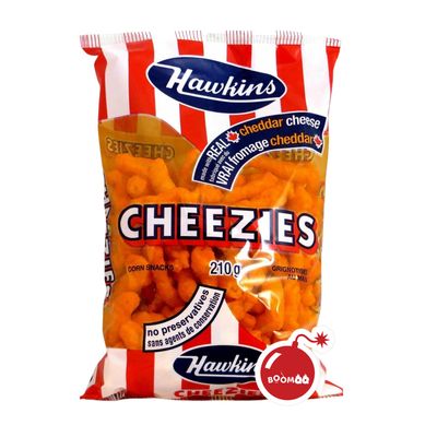 Cheese Puffs Canadian Snacks - Hawkins Cheezies From Canada (7.4oz) - Cheese Doodles, Cheese Curls Made with Real Cheddar Cheese - With BoomQQ Sticker (210g)