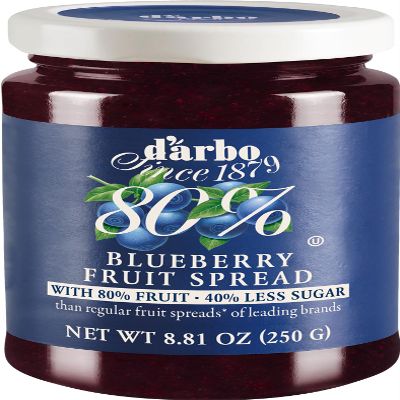 Darbo Blueberry Spread, 80% Fruit, All Natural, 40% Less Sugar - 8.81oz