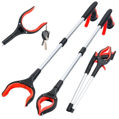 2-Pack Grabber Reacher Tool,32 Inch Extra Long Foldable Pick Up Stick with Strong Grip Magnetic,360Rotating Anti-Slip Jaw,Trash Claw Grabber Tool,Trash Picker Tool for Outdoor & Indoor (Red)