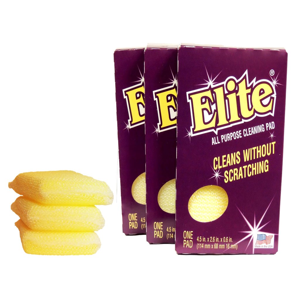 Elite All Purpose Cleaning Pad, 3 Pads (Individually Boxed), Non Scratch, Dish Sponge, Scrubber, Sponges for Kitchen and Household Use, Made in USA