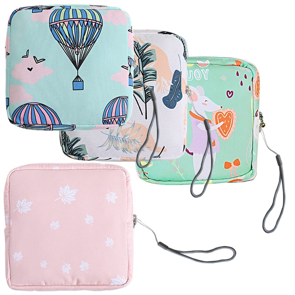 NNHOM Portable Sanitary Napkin Storage Bag,4 Pieces Reusable Period Pouch for Teen Girls & Women,Pad Bags for Period for School,Office,Mini Pouch Feminine Pads Bag Kit (Fashional)