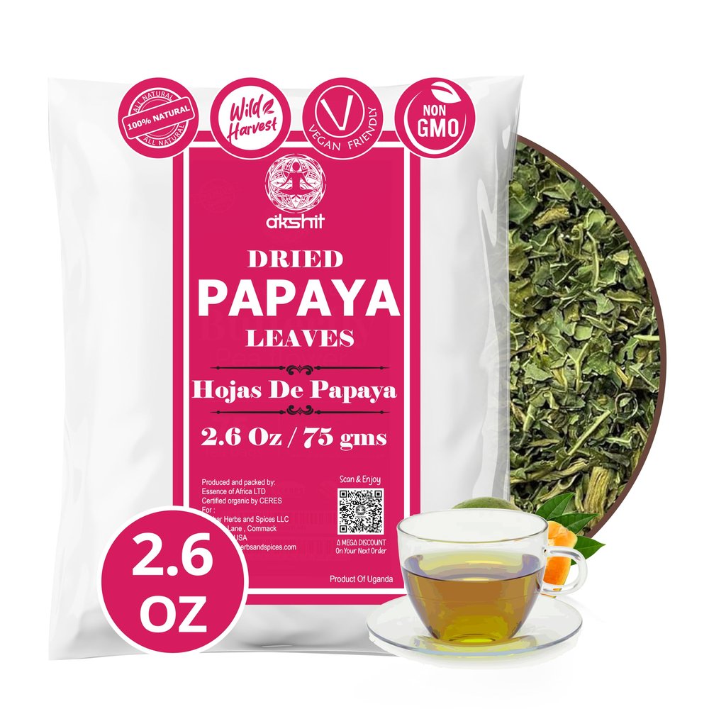 2.6oz Dried Papaya Leaves, 100% Natural Papaya Leaves, Leaf Tea, Non-GMO, Caffeine-free, Vegan-friendly. by Akshit