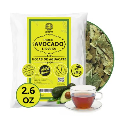 Akshit Dried Avocado Leaves 2.6 oz | Hojas De Aguacate Secas, Leaf Tea, Caffeine-Free, Non-GMO | Natural Herbal Tea Loose Leaf from Avocado Tree. Pack of 1