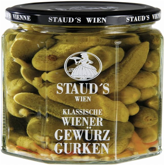 Sweet and Sour crispy Cucumbers 560g (19.75 Oz) - Old Viennese Pickle Pot with 17 Spices - Perfect for snacking and cooking, STAUDS Wien / Austria