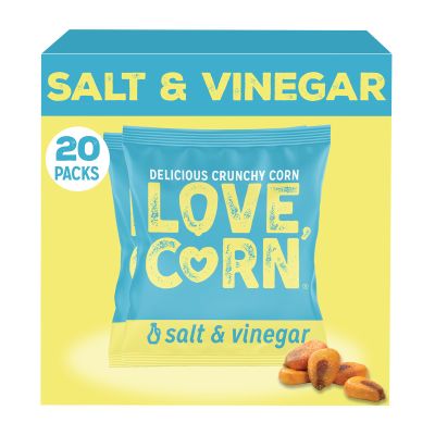 LOVE CORN Salt & Vinegar 0.7oz x 20 Bags - Delicious Crunchy Corn - Healthy Family Snacks - Gluten Free, Kosher, NON-GMO - Alternative for Chips, Nuts, Crackers & Pretzels - Perfect for Charcuterie Boards