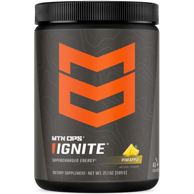 MTN OPS Ignite Energy Drink Powder, Gluten Free Nootropic Supplement Drink Mix, L Arginine, L Citrulline, Caffeine & Nootropic Sugar Free Drink Mix, 45 Servings, Pineapple Crush