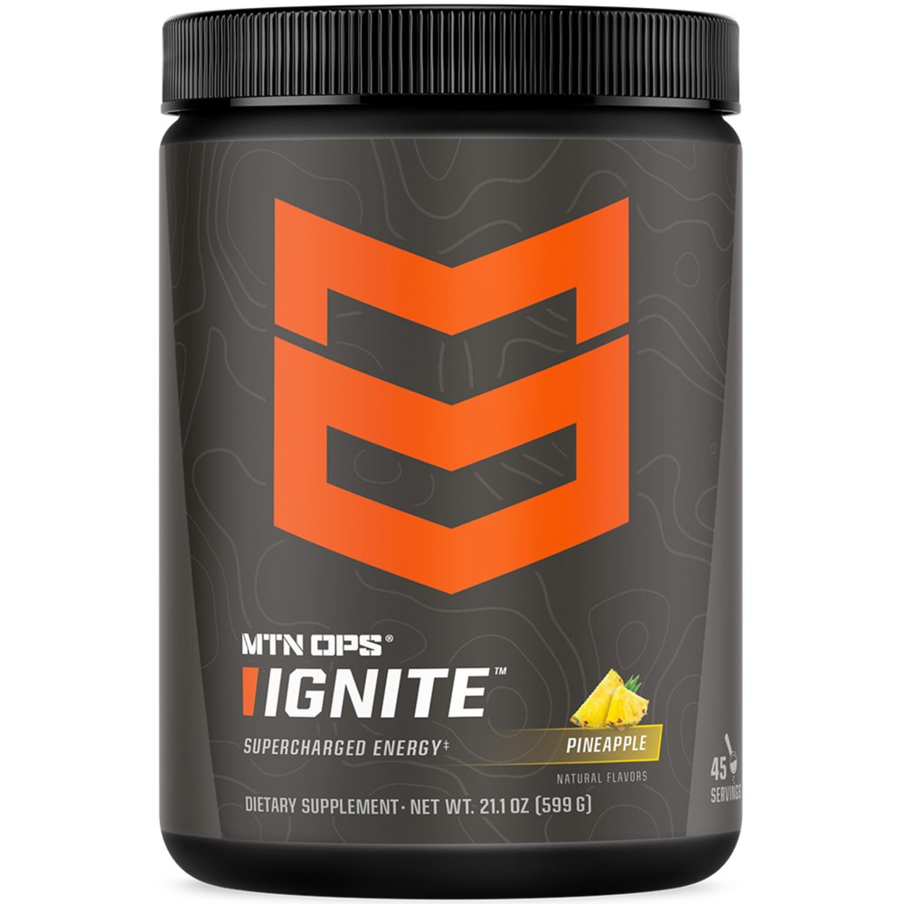 MTN OPS Ignite Energy Drink Powder, Gluten Free Nootropic Supplement Drink Mix, L Arginine, L Citrulline, Caffeine & Nootropic Sugar Free Drink Mix, 45 Servings, Pineapple Crush