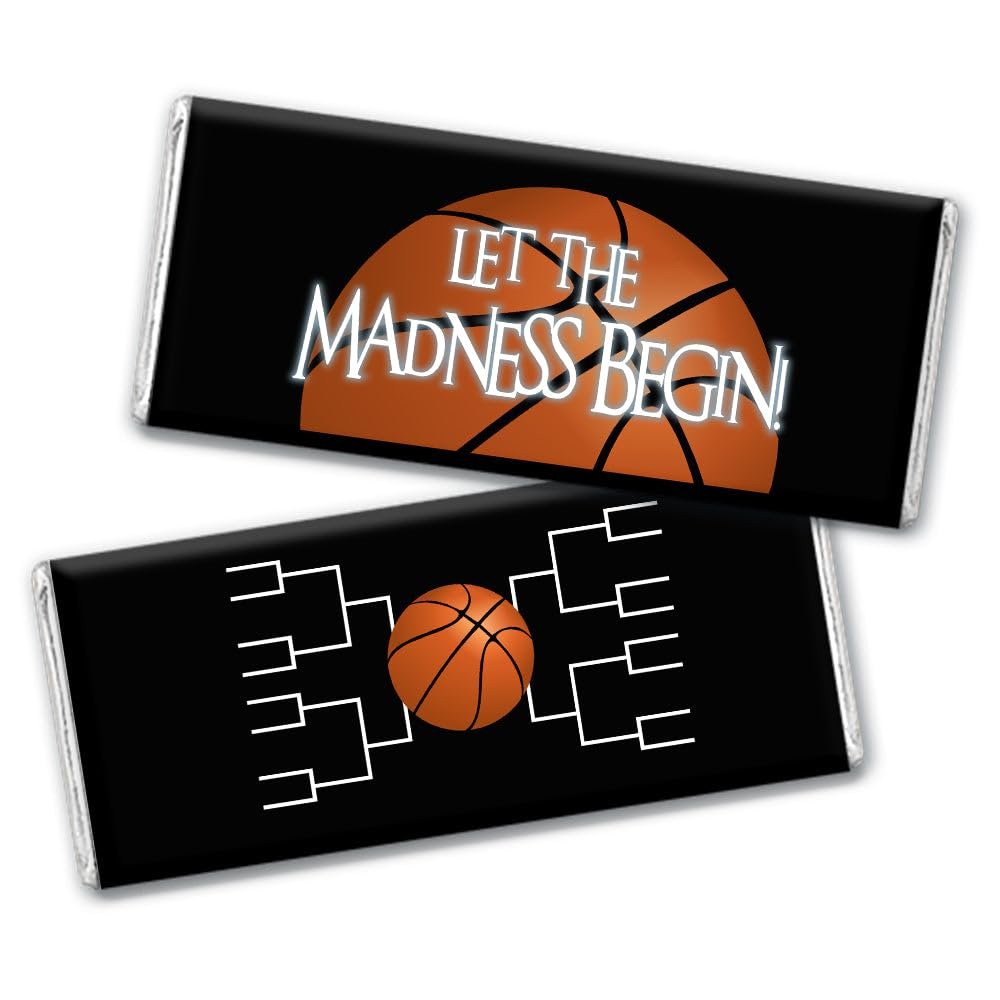 12ct Basketball Party Candy Favors Chocolate Bars Let the Madness Begin (12 Pack) - Black