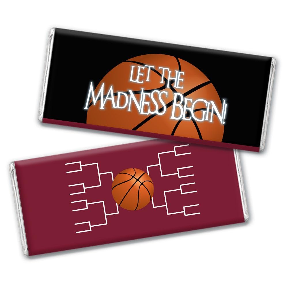 12ct Basketball Party Candy Favors Chocolate Bars Let the Madness Begin (12 Pack) - Maroon