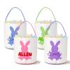 Atiming Canvas Bunny Easter Basket Personalized for Kids, Custom Easter Egg Hunting Basket with Name for Boys Girls Easter Bunny Eggs Hunt Basket Easter Party Gift Bags - Purple view 1