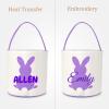 Atiming Canvas Bunny Easter Basket Personalized for Kids, Custom Easter Egg Hunting Basket with Name for Boys Girls Easter Bunny Eggs Hunt Basket Easter Party Gift Bags - Purple view 3