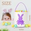 Atiming Canvas Bunny Easter Basket Personalized for Kids, Custom Easter Egg Hunting Basket with Name for Boys Girls Easter Bunny Eggs Hunt Basket Easter Party Gift Bags - Purple view 4
