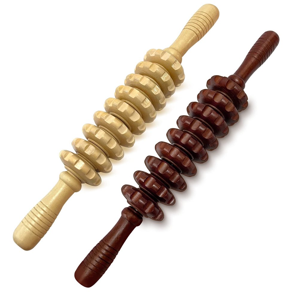 Deston 2Pcs Manual Massager Wooden Roller Trigger Point Massager Stick for Fascia, Cellulite, Muscle & Abdomen, Body Therapy Massager, Muscle Belly Relief Tool