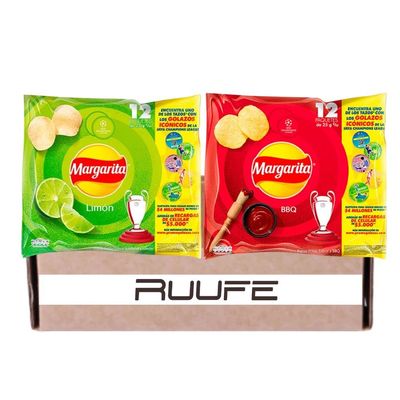 Papas Margarita (24 pack) Crunchy Potato Chips lemon & BBQ Flavor Papitas Margarita de Limon y BBQ mecato Colombiano Colombian Snacks Colombians chips