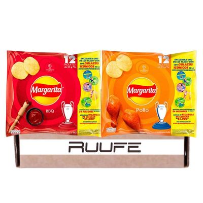 Papas Margarita (24 pack) Crunchy Potato Chips Chicken & BBQ Flavor Papitas Margarita de Pollo y BBQ mecato Colombiano Colombian Snacks Colombians chips