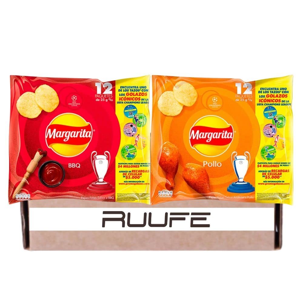 Papas Margarita (24 pack) Crunchy Potato Chips Chicken & BBQ Flavor Papitas Margarita de Pollo y BBQ mecato Colombiano Colombian Snacks Colombians chips