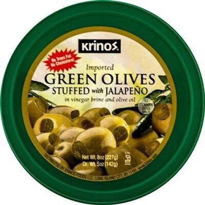 KRINOS Green Olives Stuffed With Jalapenos 8Oz Cup