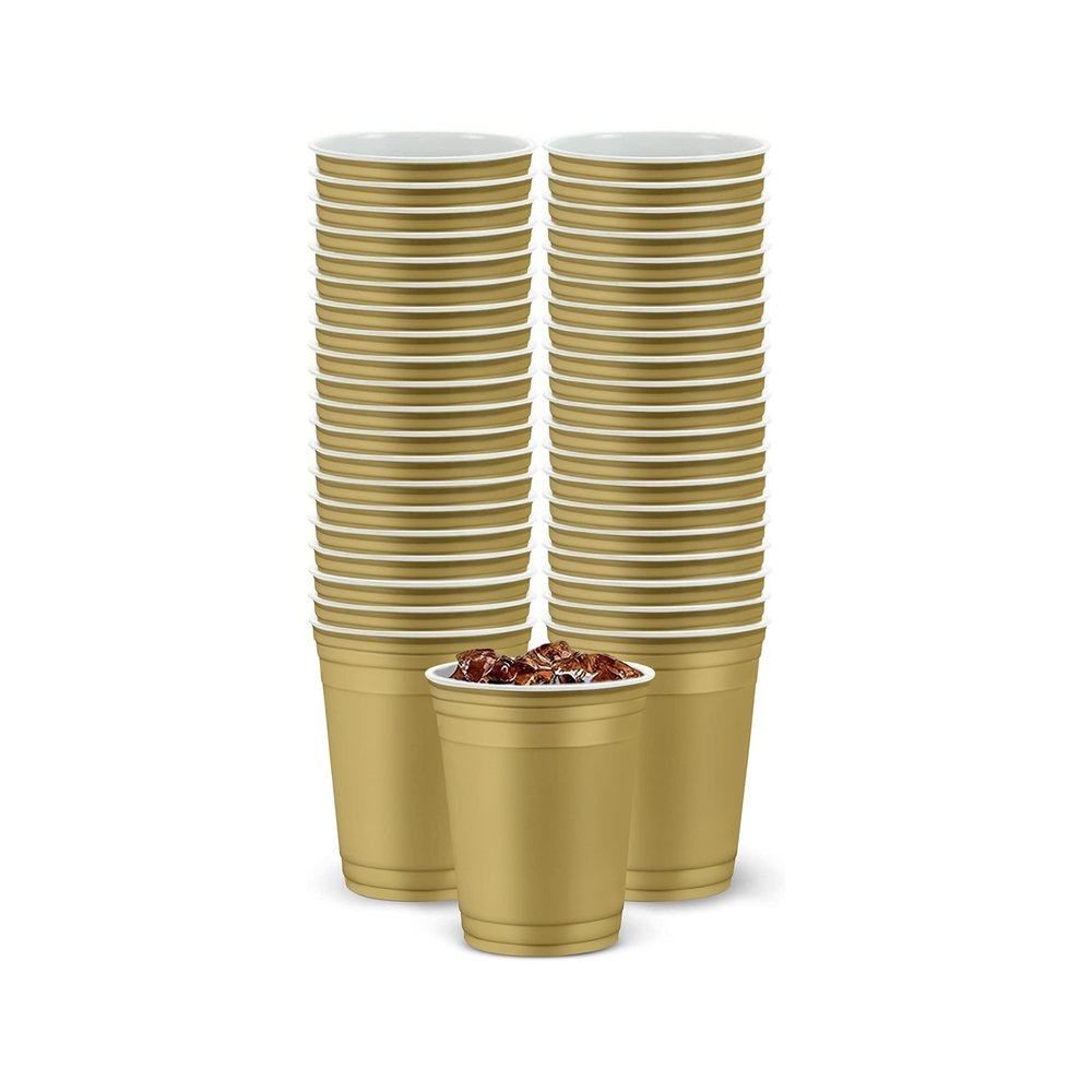 Gold 50 Pack-16 Oz Disposable Plastic Party Cup for Birthdays, Barbeque Cups, Event Cups