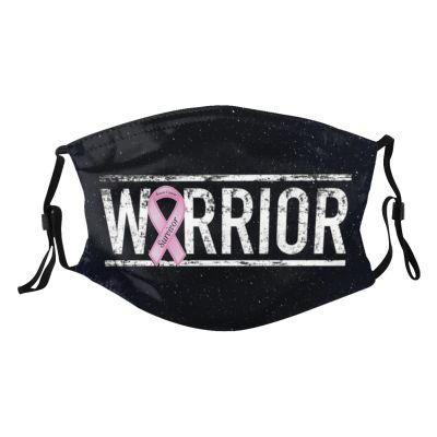 Breast Cancer Warrior Aweareness Ribbon Face Mask Washable Reusable Adults Breathable with 2 Filters Black